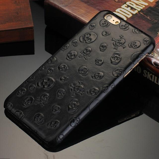 Original Natural Real Genuine Cow Leather Cases For iPhone 7 6 6S Plus 5 5S SE Cell Phone Luxury 3D Pirate Skull Back Cover Case