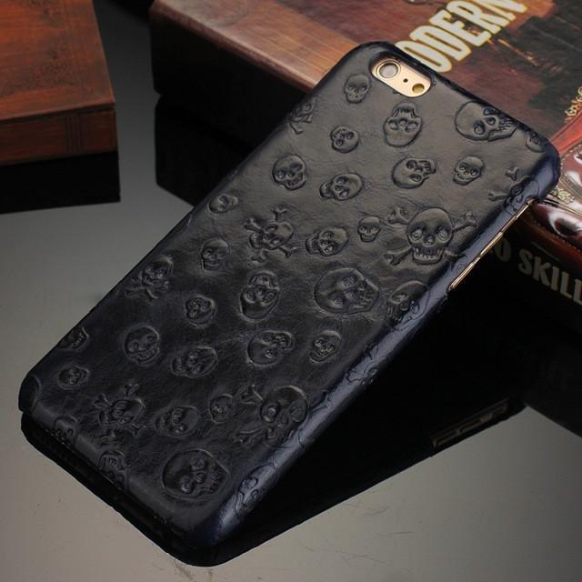 Original Natural Real Genuine Cow Leather Cases For iPhone 7 6 6S Plus 5 5S SE Cell Phone Luxury 3D Pirate Skull Back Cover Case